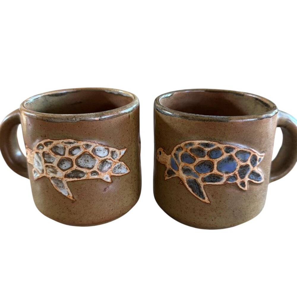 Studio Pottery Mugs Turtles Sea Turtles Tortoise Set Of 2 Neutrals